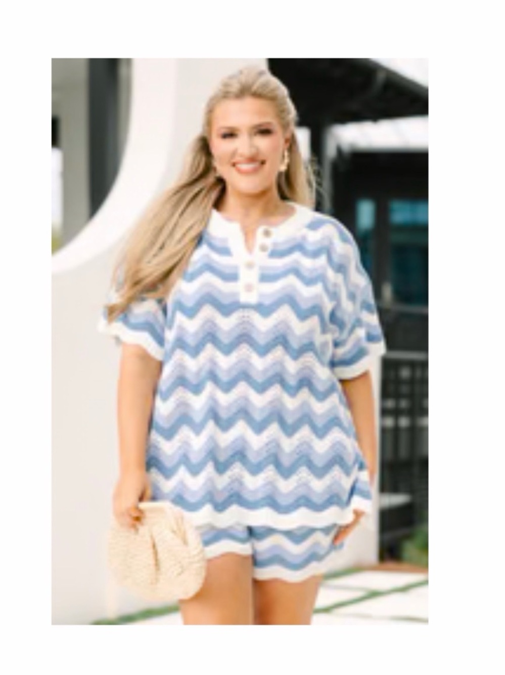 Blue Chevron Knit Short Pajama Set - Women Intimates & Sleepwear